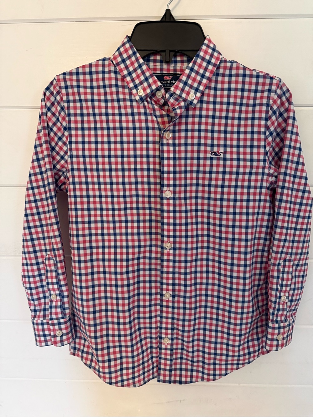 Vineyard Vines youth boy Blue, Red & White Gingham Button-Down Shirt